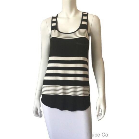 E&M Black & Ivory Striped Tank Top With Pocket - Picture 1 of 4